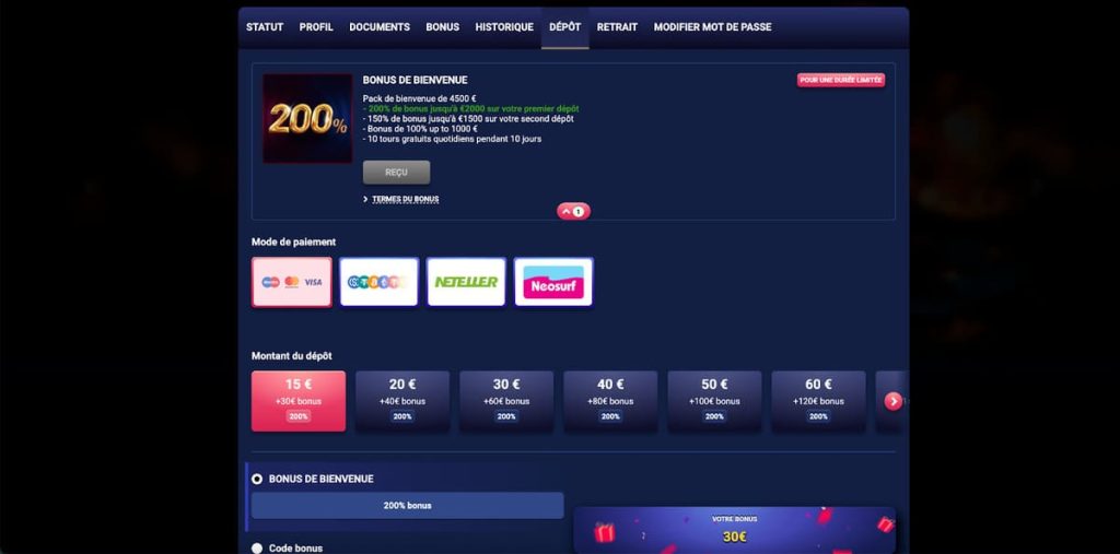 Wild Dice Casino moyens paiement