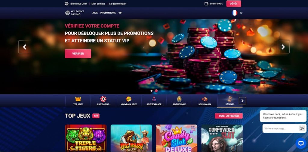 Wild Dice Casino page accueil